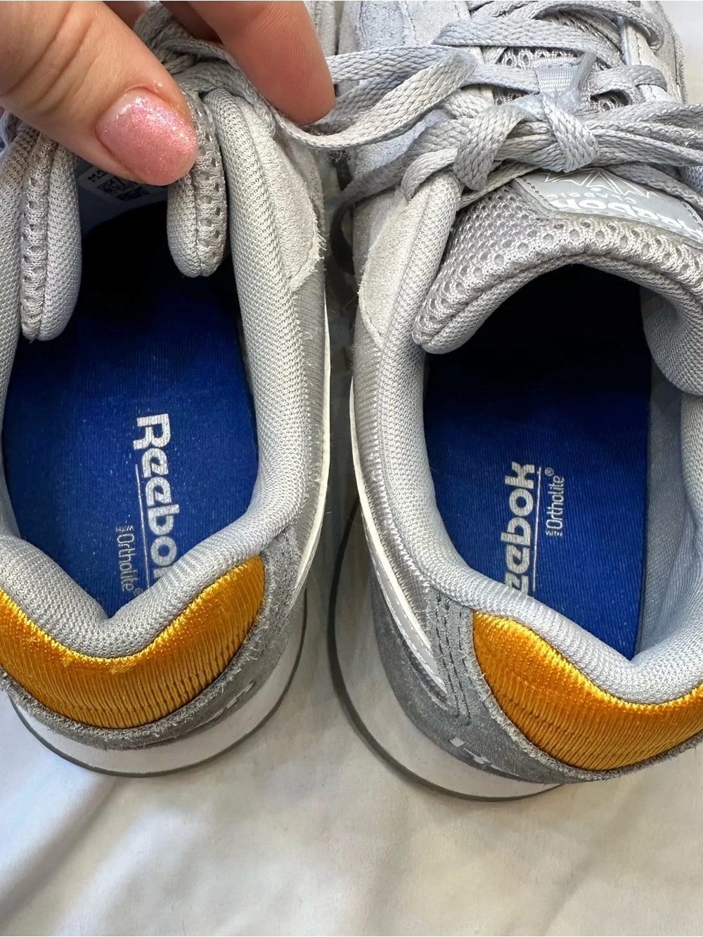 Reebok Men's Light Gray Suede Sneakers with Yellow Heel Tabs - Picture 3 of 9